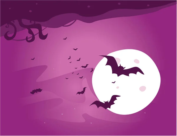 Šťastný Halloween Pozadí Létající Netopýry Úplněk Vektor Ilustrační Design — Stockový vektor
