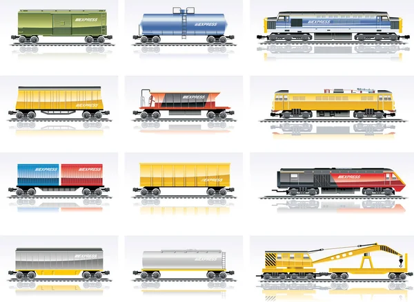 Vector Conjunto Trenes Vagones — Vector de stock