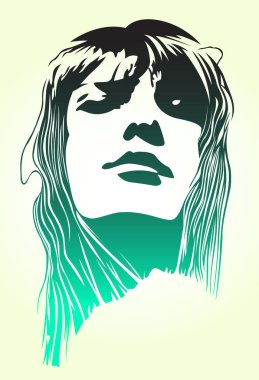 Uzun saçlı genç bir kadının portresi. vektör illüstrasyonu.