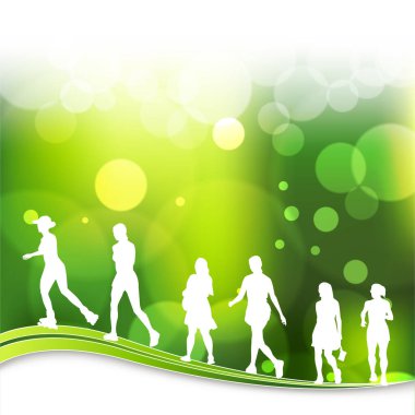 Yeşil bokeh arkaplanındaki bir grup insanın çizimi