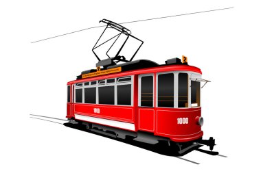 Beyaz arka planda kırmızı tramvay. 3 Boyutlu Hazırlama