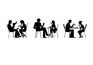 Restoran vektör illüstrasyonundaki insanların siluetleri. 