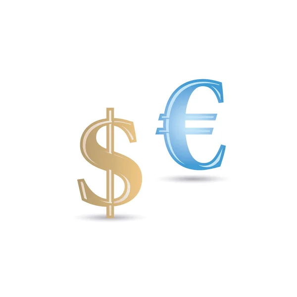 Ένα Δολάριο Και Ένα Σύμβολο Του Ευρώ Λευκό Φόντο — Διανυσματικό Αρχείο