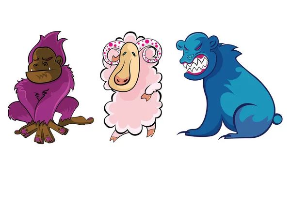 Conjunto Animais Personagens Desenhos Animados — Vetor de Stock