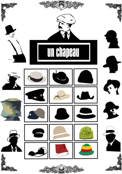 Set Cappelli Signori Francesi — Vettoriale Stock