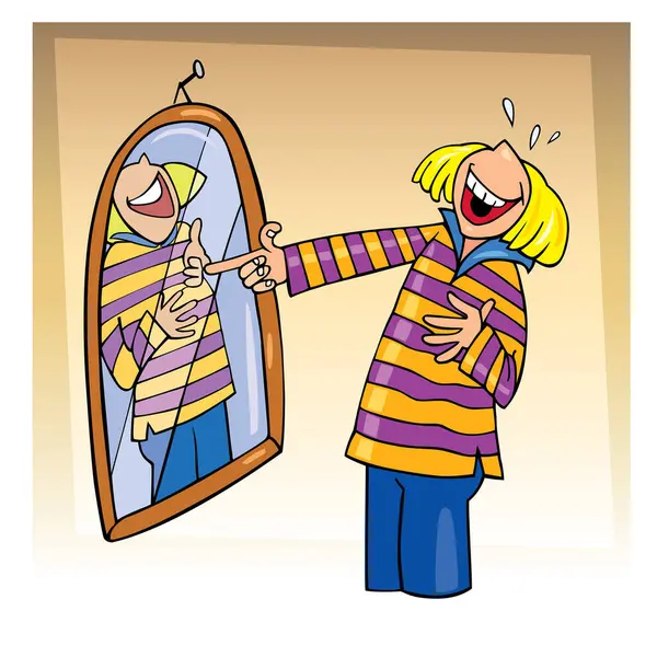 鏡に映った漫画の男女のイラスト — ストックベクタ