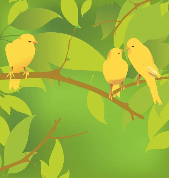 Ilustração Vetorial Pássaro Bonito Sentado Galho Árvore Com Fundo Amarelo —  Vetores de Stock