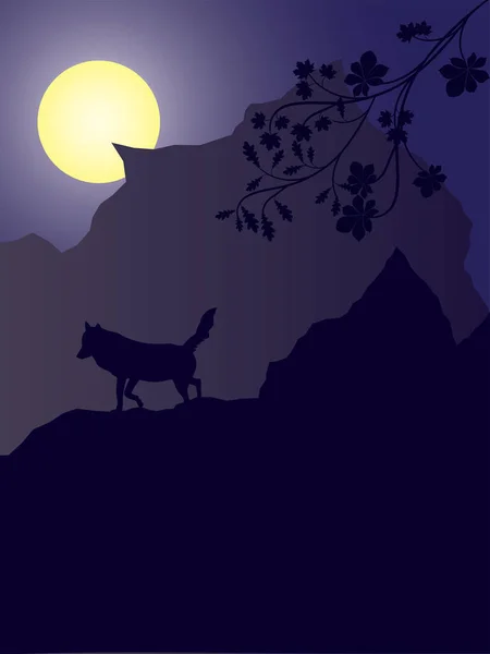 Eine Katze Die Nachts Auf Einem Hügel Spaziert — Stockvektor
