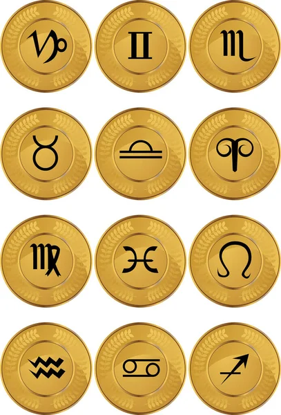 Zestaw Złotych Symboli Zodiaku — Wektor stockowy