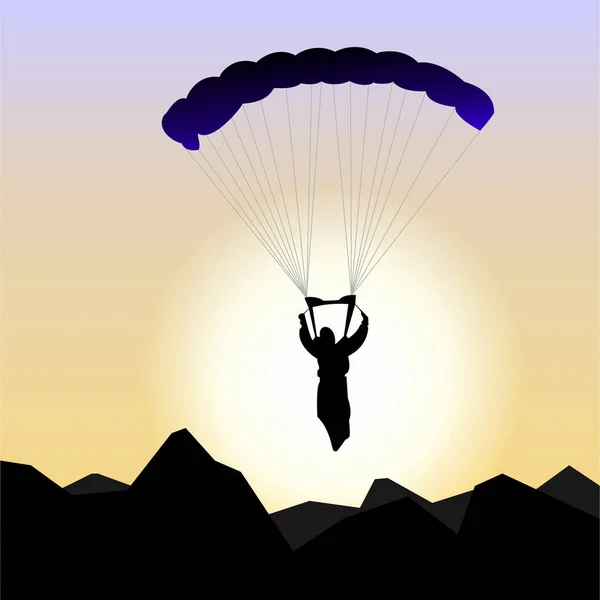 Silhouet Van Mens Met Parachute — Stockvector