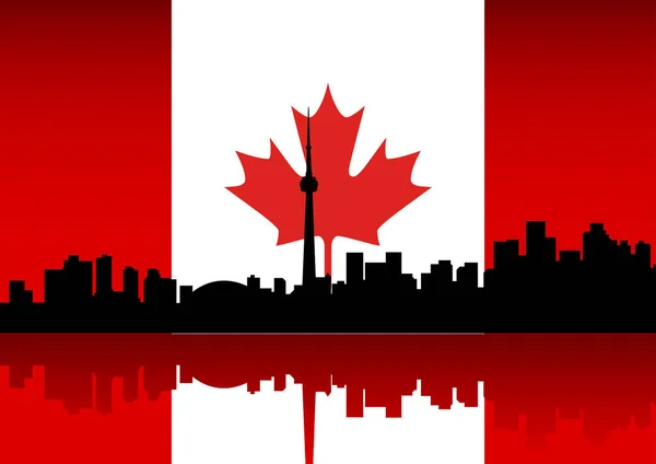 Kanada Bayrağı Siluet Şehir Arka Planı — Stok Vektör