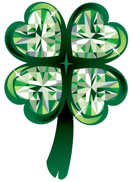 Vector Illustration Diamond Four Leaf Clover Shamrock Patrick Day — Stock Vector