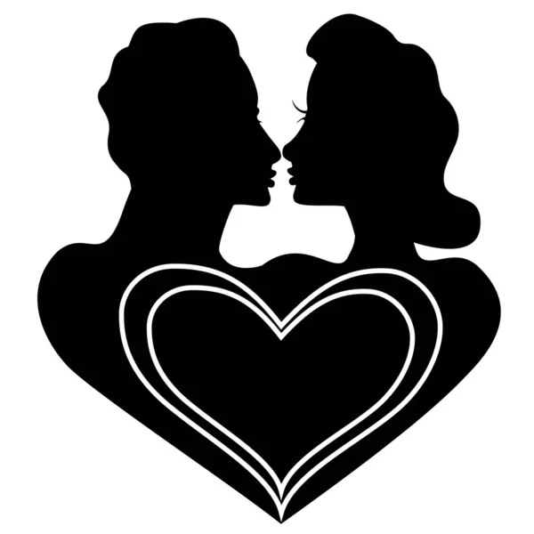 Silhouette Eines Paares Herzform Valentinstag Vektorillustration — Stockvektor