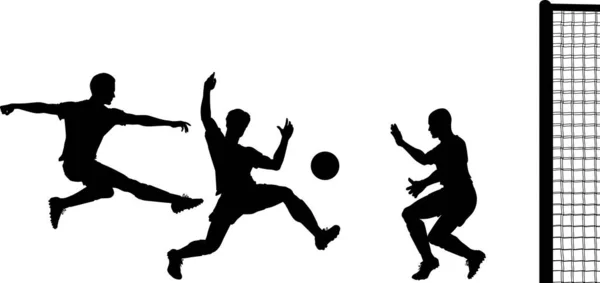 Vector Silhouette People Playing Football — Stock Vector