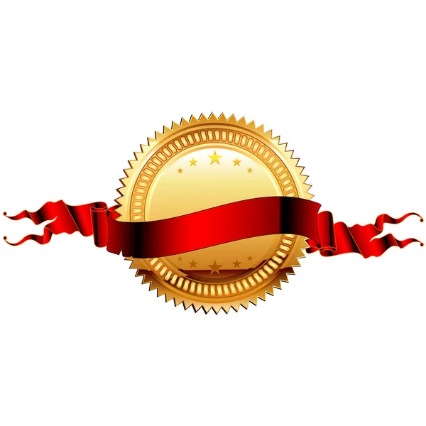 Red Ribbon Gold Seal — Stock Vector