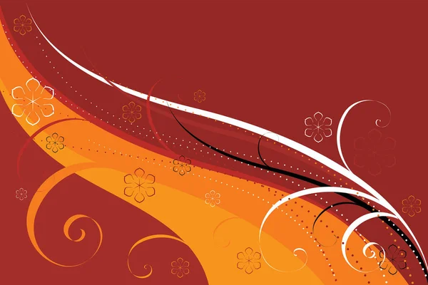 Abstrakter Hintergrund Von Rot Oranger Farbe Mit Locken Und Blumen — Stockvektor