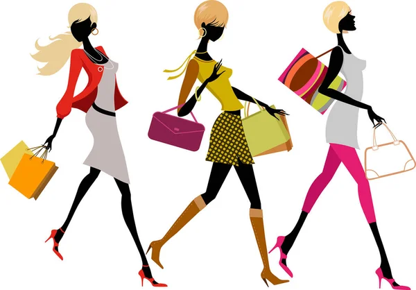 Vector Illustration Women Shopping Bags — Stock Vector