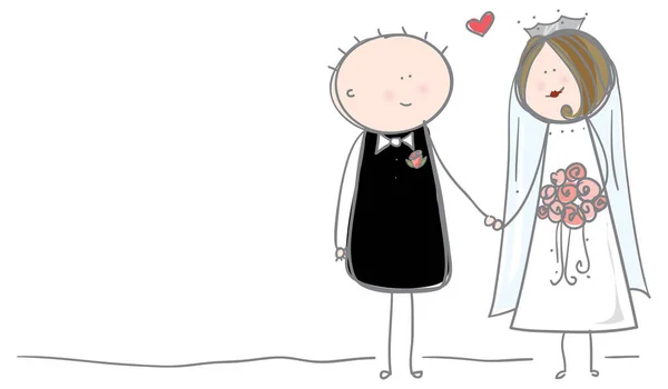 Carino Piccolo Cartone Animato Sposa Sposo Illustrazione Vettoriale — Vettoriale Stock