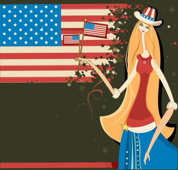 Donna Con Bandiera Americana — Vettoriale Stock