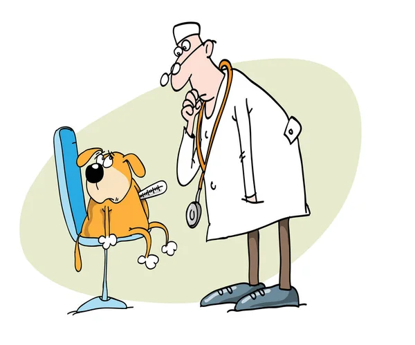 Médico Dos Desenhos Animados Com Cão Estetoscópio — Vetor de Stock