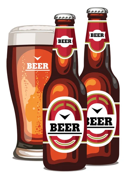 Botellas Cerveza Vidrio Lleno Ilustración Vectorial — Archivo Imágenes Vectoriales