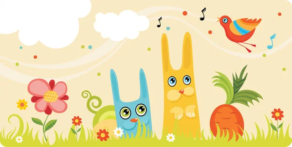 Illustration Fond Pâques Heureux Avec Des Oiseaux Des Animaux Mignons — Image vectorielle
