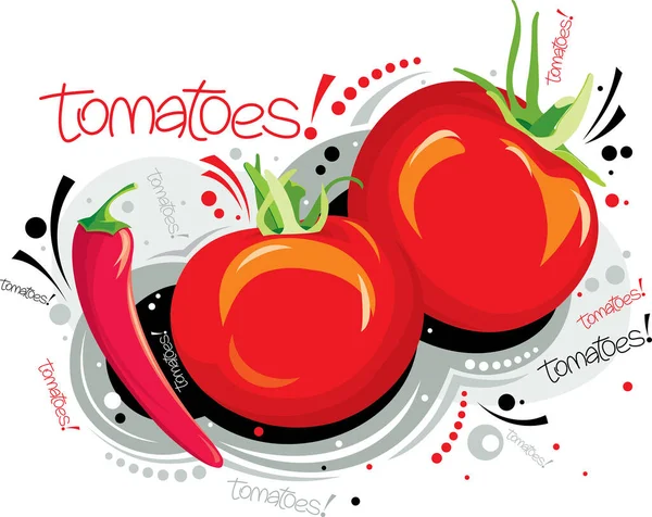 Vector Ilustración Tomates Frescos Pimienta — Vector de stock
