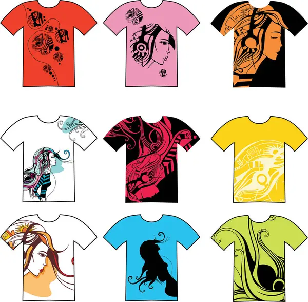 Conjunto Vetorial Colorido Camisetas —  Vetores de Stock