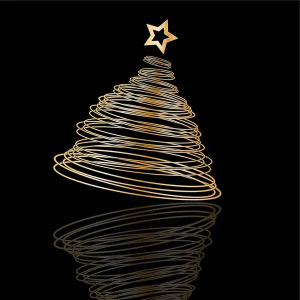 Gouden Kerstboom Met Een Gouden Ster Een Donkere Achtergrond Kerstkaart — Stockvector