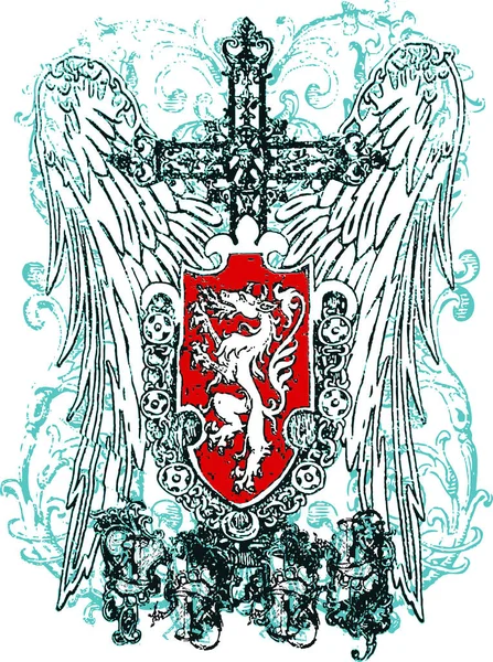 Геральдический Щит Драконом Герб — стоковый вектор