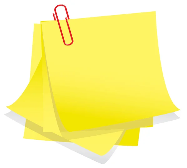 黄色いノート紙 漫画様式が付いているペーパー クリップのアイコン — ストックベクタ