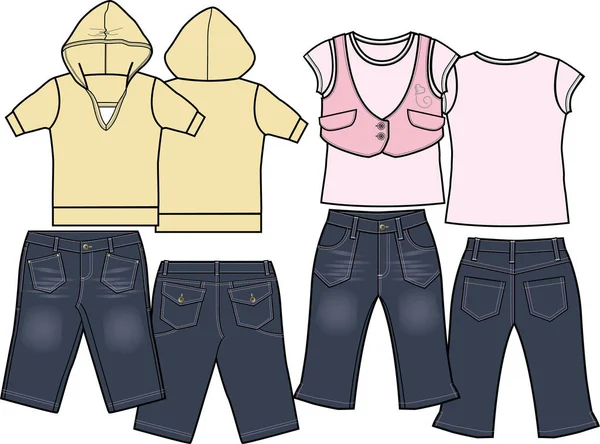 Conjunto Camiseta Femenina Camisa Pantalones Cortos — Vector de stock
