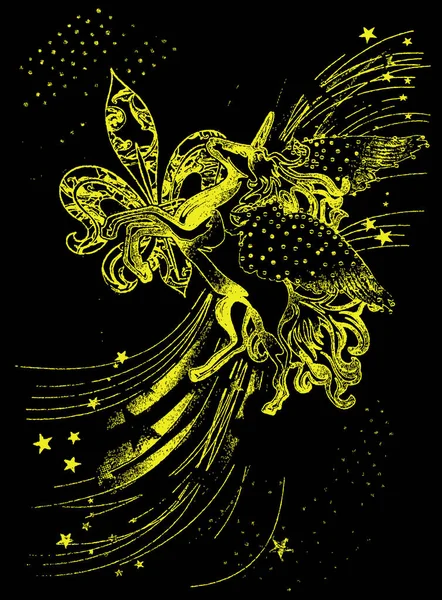 Fond Jaune Grunge Avec Des Étoiles Des Ailes — Image vectorielle