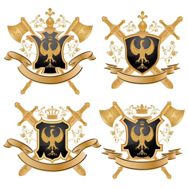 Heraldyczne Herby Koronami Orłami Ilustracja Wektora — Wektor stockowy