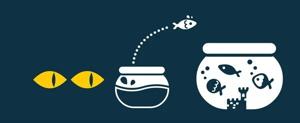 물고기 수족관 일러스트레이션 간단한 디자인 — 스톡 벡터
