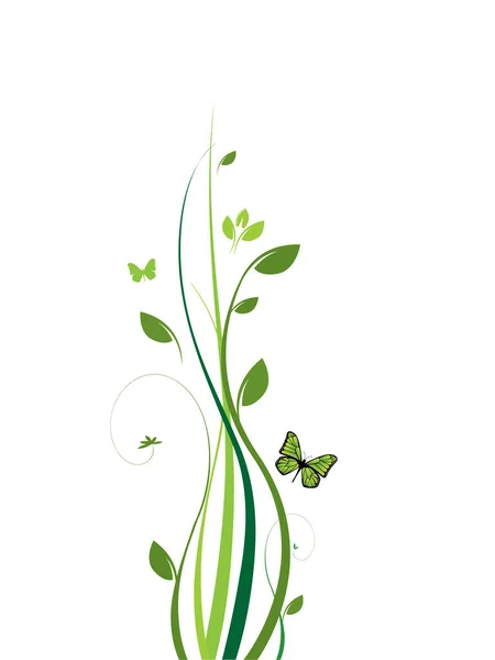 Illustration Vectorielle Herbe Verte Avec Papillon — Image vectorielle