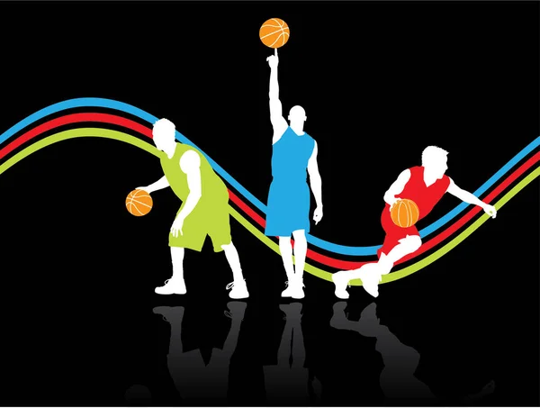 Basket Ball Joueurs Action Vecteur Arrière Plan — Image vectorielle