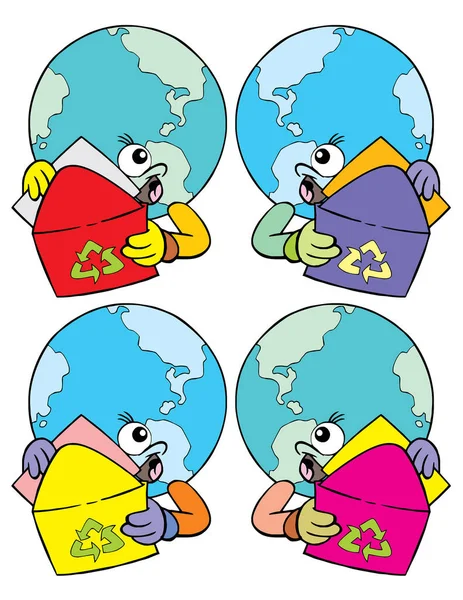 World Planet Earth Recycle Sign Recycle Icon Vector Set — Stock Vector