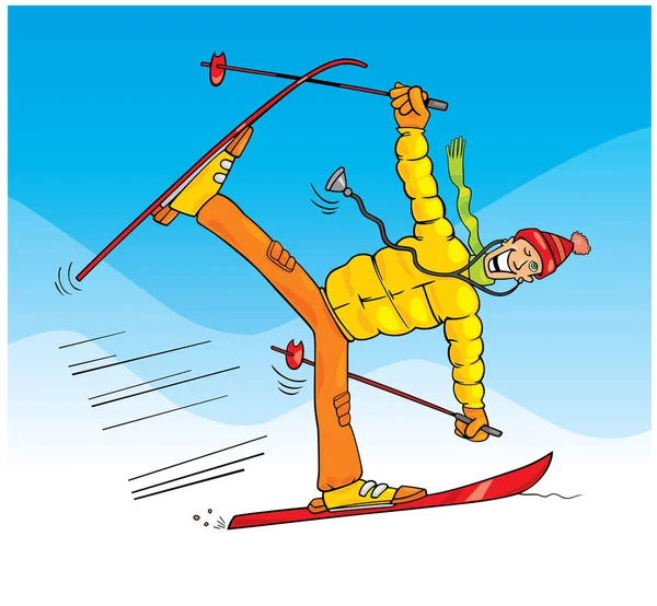 Homem Dos Desenhos Animados Esquiar Vetor — Vetor de Stock