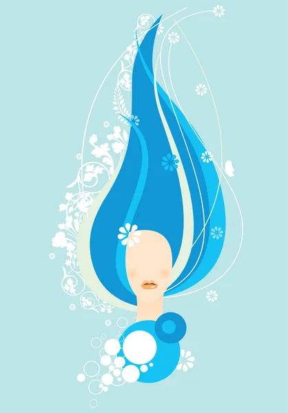 Wektor Fantasy Ilustracja Piękna Kobieta Niebieskimi Włosami — Wektor stockowy