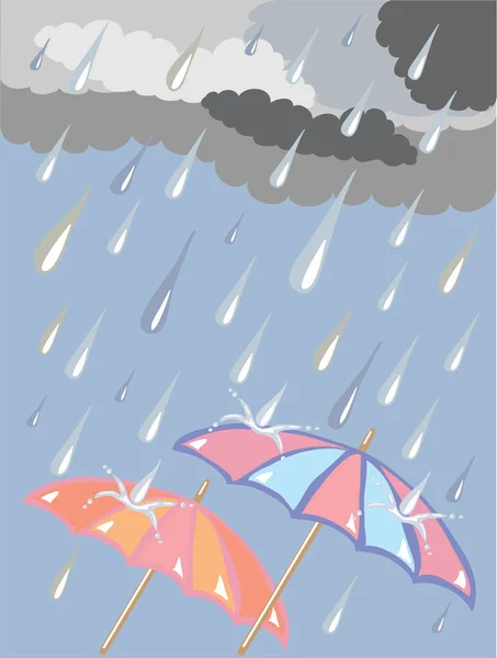 Regnmoln Med Paraplyer Vektorillustration — Stock vektor