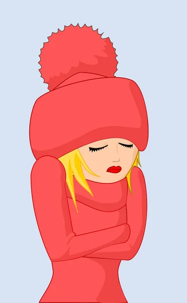 Illustration Young Girl Cold — Stock Vector