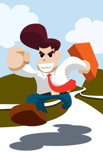Angry Businessman Running Outdoor Vector Illustration — Stock Vector