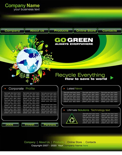 Green Ecology Website Design Template — Stock Vector