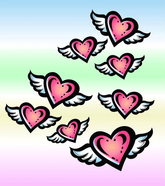 Hearts Wings Vector Illustration — Stock Vector