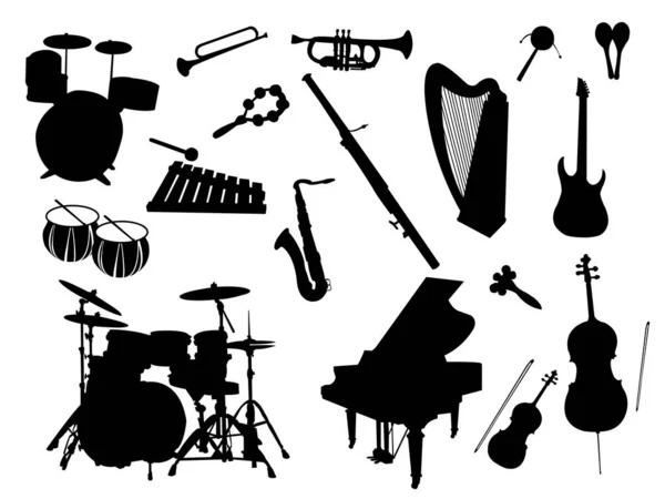 Conjunto Instrumentos Música Sobre Fundo Branco — Vetor de Stock