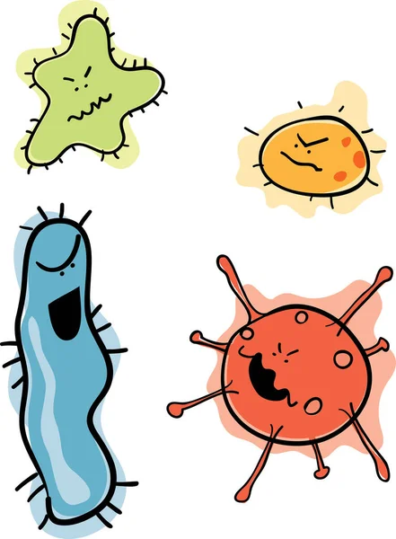 Vector Set Cute Cartoon Bacteria — Stock Vector