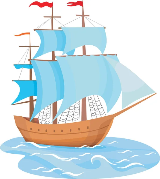 Yelkenli Gemi Karikatür Vektör Çizimi Beyaz Üzerine Izole Edildi — Stok Vektör