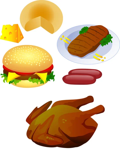 Ensemble Vectoriel Viande Aliments Grillés — Image vectorielle