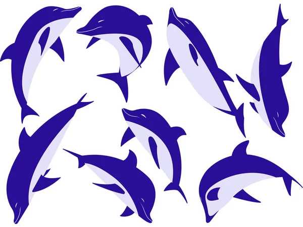 Set Blauer Delfine — Stockvektor